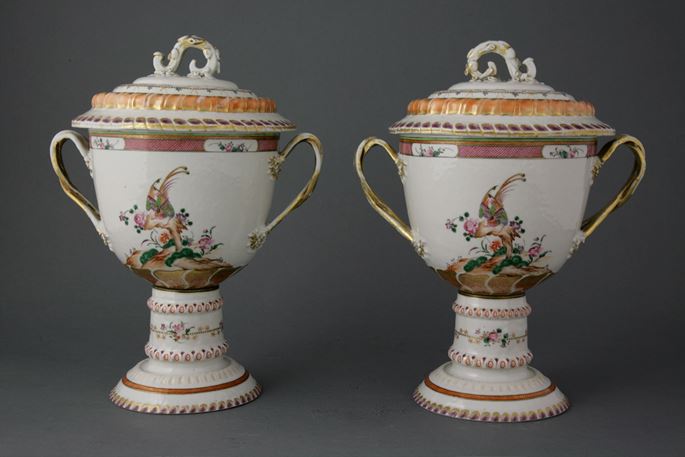 Pair of Chinese export porcelain famille rose loving cups and covers | MasterArt